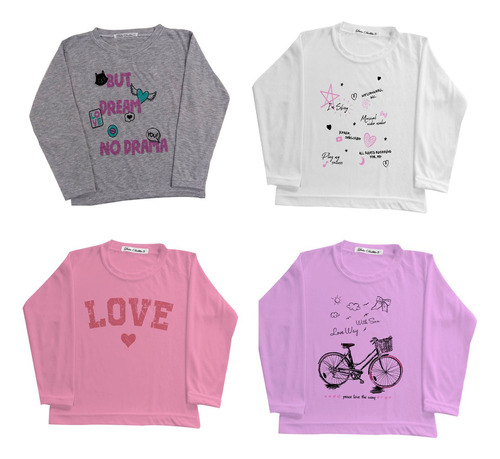 Remeras Nena Invierno Manga Larga Pack X 4 Unidades