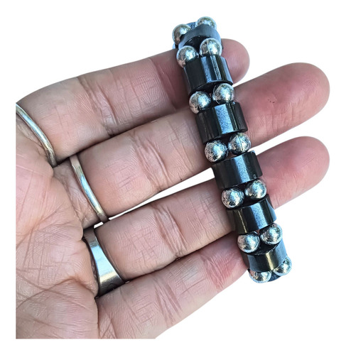 Pulsera Mc'maru Unisex Elegante Obsidiana Protección Amuleto Hematitas Peltre Y Cuencas 6 Cm 16 Cm