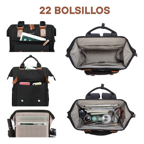 Mochila Backpack Urbana 22 Bolsillos Varios Colores Negro