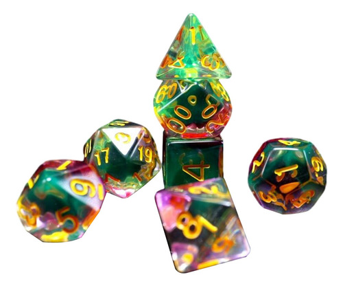 7x Dados Poliédricos Dados Multifacetados Verde Vermelho