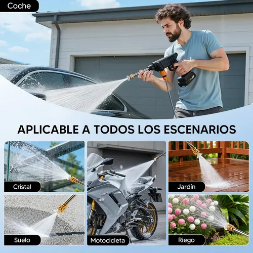 Pistola Hidrolavadora Inalámbrica Portátil Negra - 33 Bar Con Doble Batería  Para Limpieza Eficiente | MercadoLibre