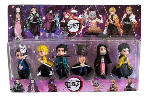 Blister Demon Slayer X6 Personajes + Accesorios Muñecos 10cm