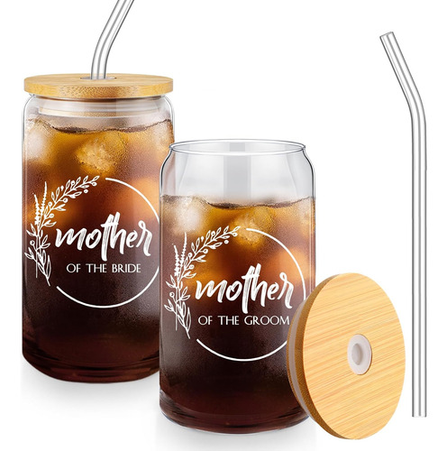 2 Vasos De Lata De 16oz Con Tapas De Bambú Y Popotes De Vidr