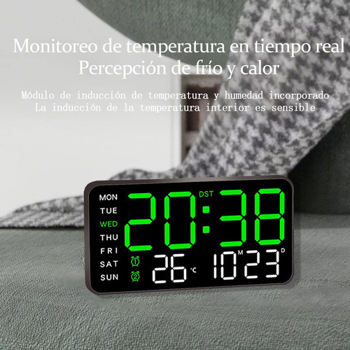 Reloj Digital De Pared Con Calendario Termómetro Y Alarmas