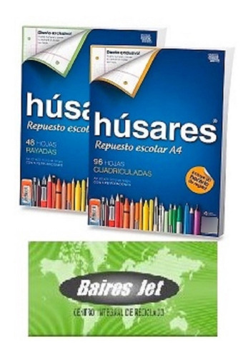 5 Repuesto Carpeta Escolar A4 Husares 6110 Rayadas 288 Hojas