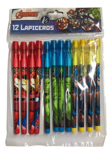 12 Lapiceros Con Punta Intercambiables Color Avengers