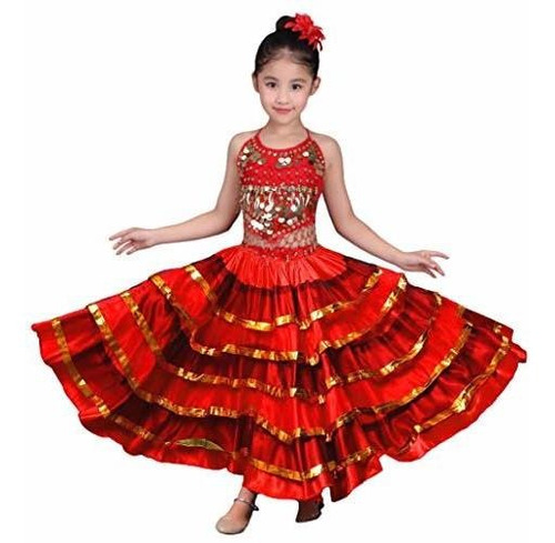 Disfraces - Girls Spanish Flamenco Skirt Gypsy Belly Dancer 