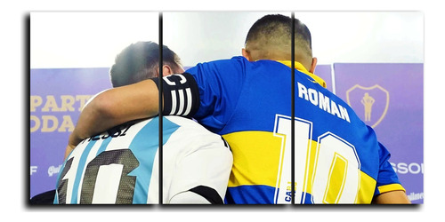 Cuadro Messi Y Riquelme Triptico 60x30 Despedida Boca