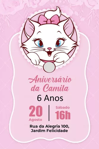 Convite Aniversário Festa Criança - Gata Gatinha Marie 02