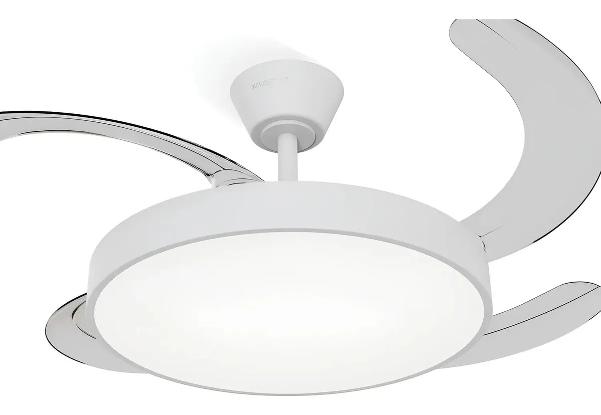Ventilador De Techo Windstyle Nauru C/luz Aspas Retractiles 1.06 M 50-60 Hz Blanco/blanco Transparente Abs 4