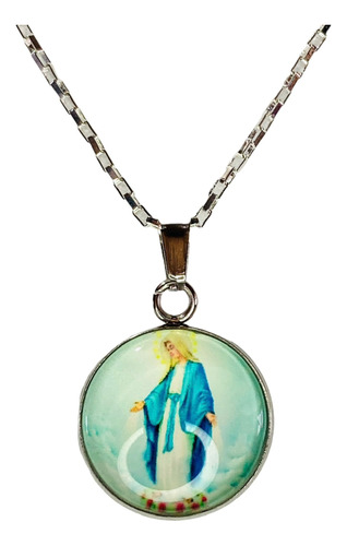 Conjunto Cadena Y Dije Virgen Maria Manto Celeste