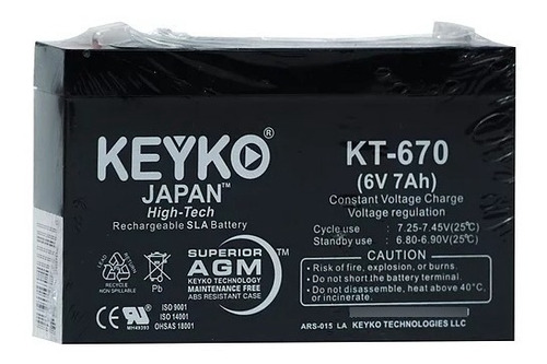 Batería P/lámpara Emergencia 6v 7ah Keyko