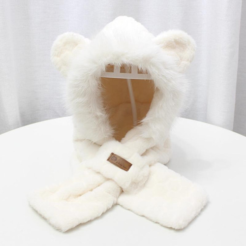 Gorro + Bufanda D Peluche Peludo Calentito Invierno Orejitas Blanco Orejas Osito Unico