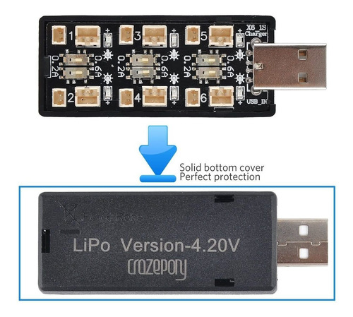 1s Lipo - Cargador De Bateria Usb (3,7 V / 4,20 V, 6 Canales