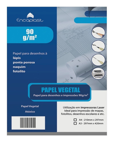 Papel Vegetal Desenho Arquitetura Engenharia 90gr A3 C/50