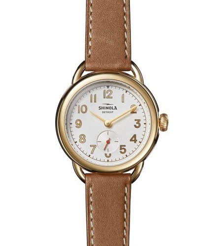 Shinola Runabout Light Silver Dial Tan Leather Watch, 36mm 
