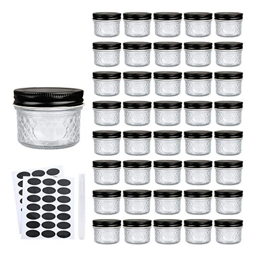 Tarros De Vidrio De 4 Oz Con Tapas, Negros, Para Caviar,