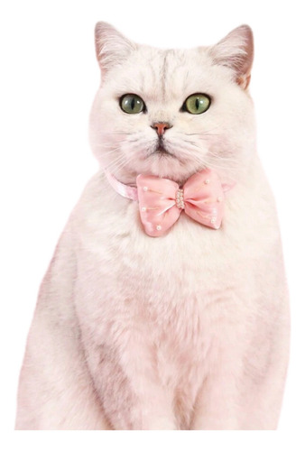 Collar Para Gato De Moño Con Perlitas. Elegi Color. Rosa U