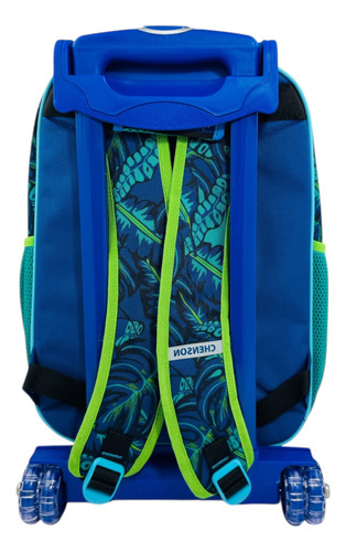Mochila Rueditas Carrito Dinosaurios Jurassic T-rex Primaria Azul Dinosaurios