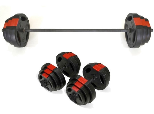 Kit Barra + Mancuernas + 40 Kg De Discos Pesas Funcional Gym