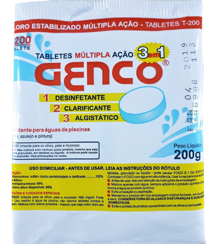 Pastilha De Cloro Genco Multi Ação 3x1 T 200  ( 10 Unidades)