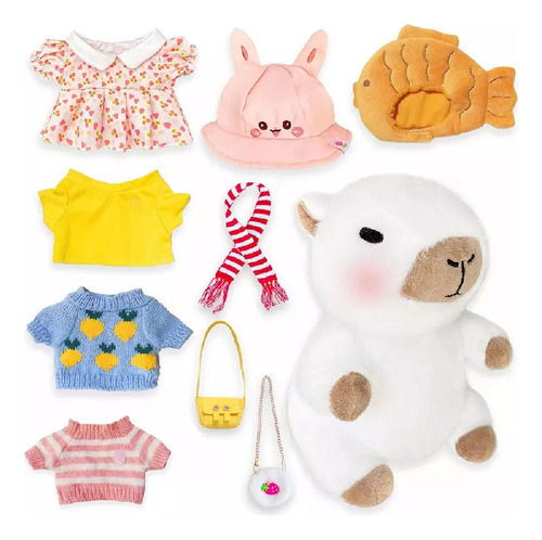 Peluche Para Capibara Con 9 Piezas De Ropa Y Accesorios