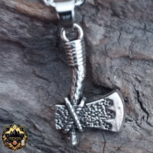 Collar Hacha Vikinga Cad 45cm Dije Niquel Gemos Accesorios Plateado