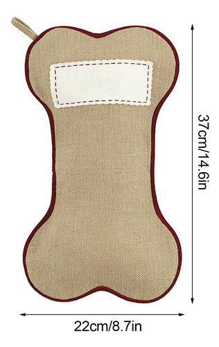 Red Jute Dog Bone Xmas Stocking Gift Bag 37x22cm