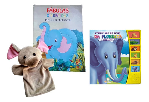 Leitura Para Crianças - Kit Com 1 Livro Com Som + 1 Fantoche De Elefante - Leitura Interativa Infantil 
