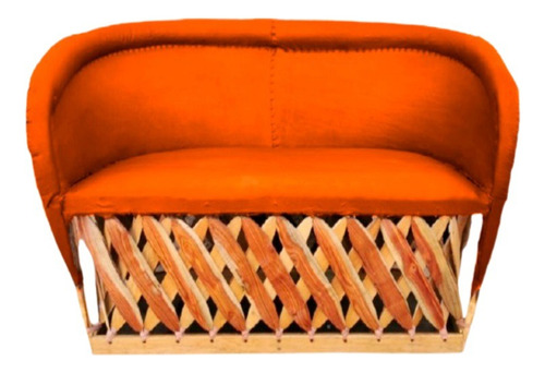 Love Seat De Equipal 100% Piel Color Miel Incluido Color Naranja Diseño De La Tela Big Ponme