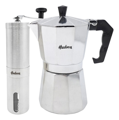 Kit Molinillo Hudson Manual + Cafetera Italiana 9 Pocillos