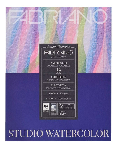 Fabriano Watercolor Studio 300gr 8x10  12 Hojas 25% Algodón