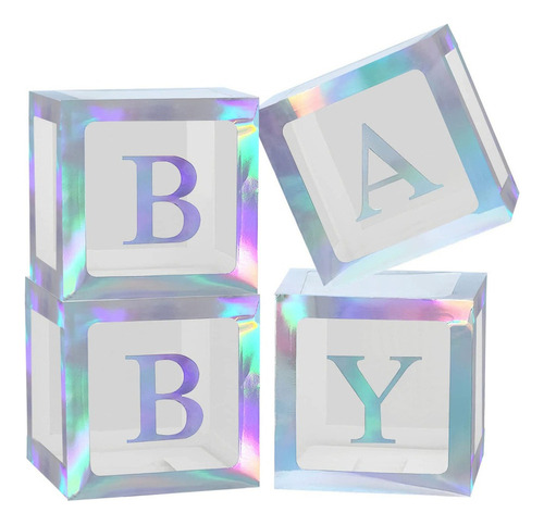 Caja Transparente Con Globos Plateado Para Decor Baby Shower