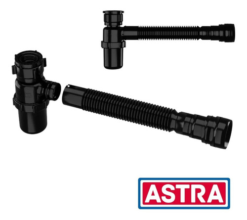 2 Sifao Copo Universal Sanfonado Astra Preto P/ Banheiros