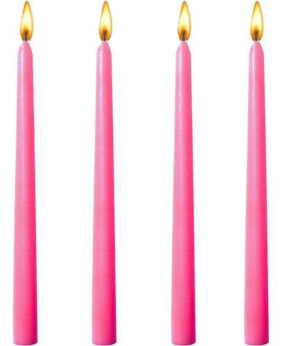 Juego De 4 Velas Cónicas Rosas De 10 Pulgadas, Sin Goteo Y S