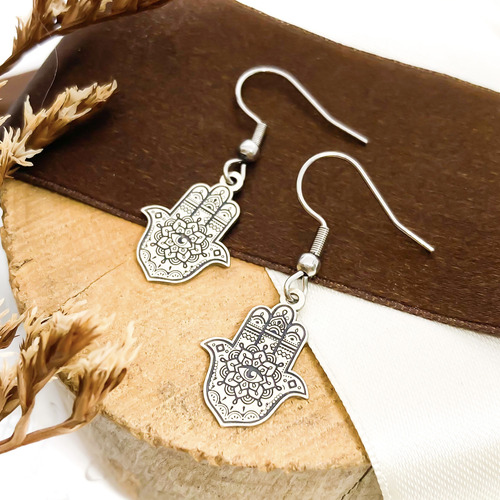 Aros Mano De Fátima Jamsa Hamsa Plata 925 Plata 925