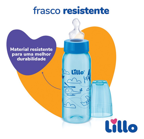 Mamadeira Azul Divertida Bico Silicone 240ml Tam.2 - Lillo