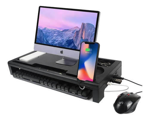 Monitor Stand Riser, Organizador Con 4 Puertos Usb Hub