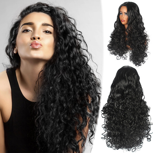 Peruca De Fibra Química Preta, Cabelo Comprido, Capa De Cabe