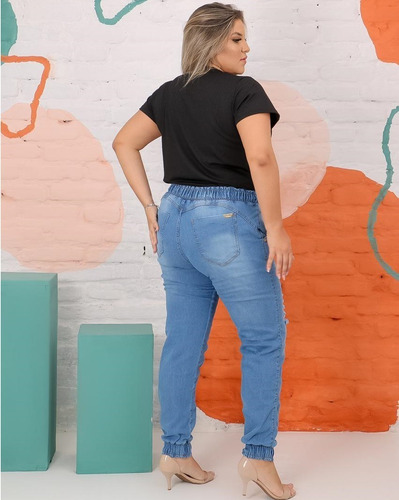 Imagem 3 de 4 de Calça Jeans Plus Size Jogger Feminina Com Lycra De Luxo