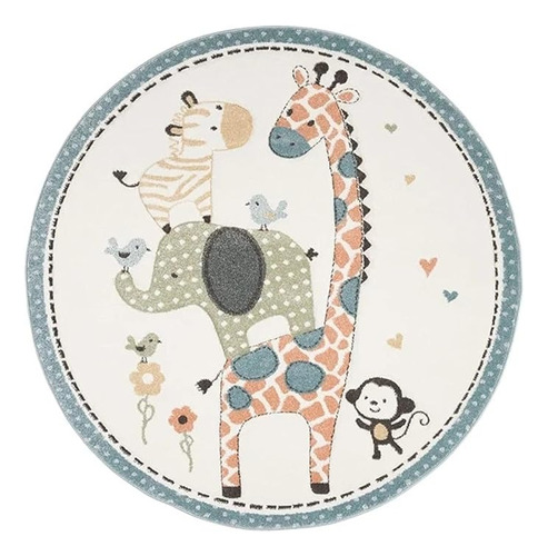 Alfombra Circular 80 Cm Animales De La Selva Cuarto Del Bebé