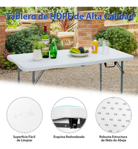 Mesa Plegable De Plástico Altura Ajustable 120 Cm