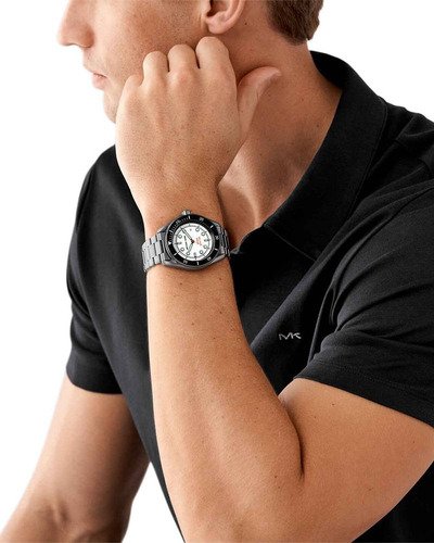 Reloj Pulsera Michael Kors Mk9163 Con Correa De Acero Inoxidable Color Gris Oscuro - Fondo Blanco - Bisel Negro