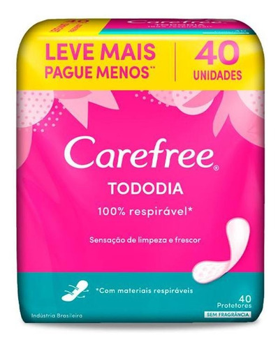 Imagem 1 de 6 de Protetor Diário Carefree Todo Dia Sem Perfume C/ 40 Unidades