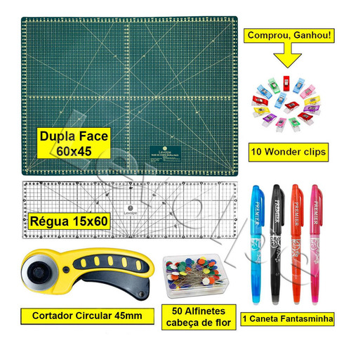 Kit Base De Corte 60x45 +régua 15x60 +cortado 45mm Patchwork