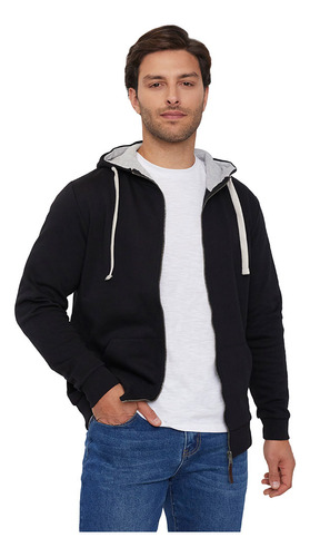 Polerón Hombre Full Zipper Color Negro Liso Corona