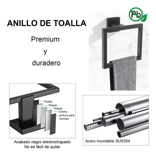 Juego De Accesorios Para Baño Toallero 304 Inoxidable 12 Pzs Negro
