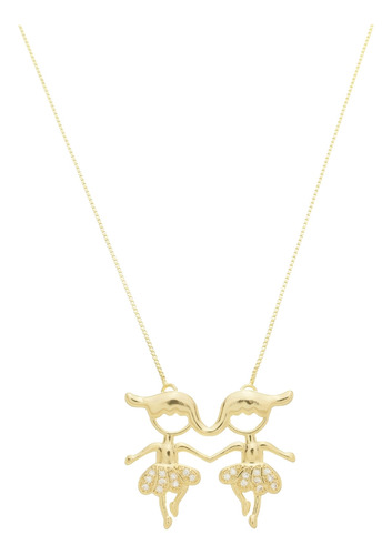 Colar Filhas Meninas Pedras Zirconias Semijoias Banhado Ouro Cor Dourado