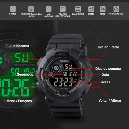 Reloj Deportivo Digital Militar Masculino Multifuncional Led