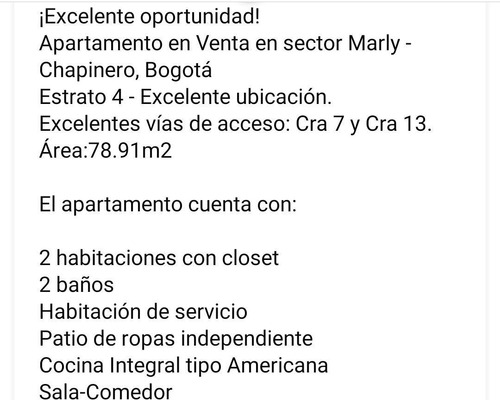 Imagen 5 de 5 de Se Vende Apto En Marly, Chapinero